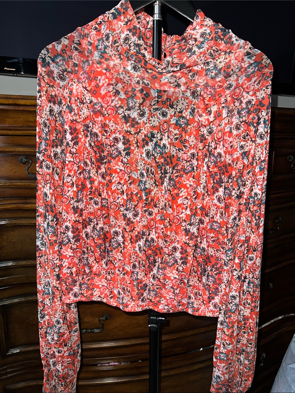 Free People Coral Floral Long Sleeve Top
